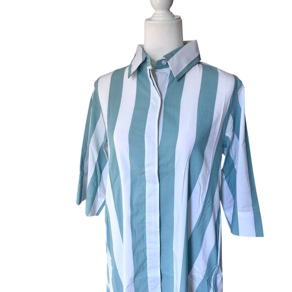 Lake x Atlantic Pacific Marnie Caftan Azure Stripe Night Shirt Dress Cotton - Picture 5 of 9